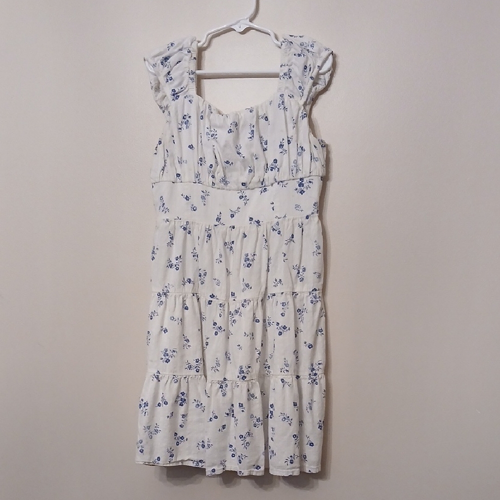 SO White Dress with Blue Floral Accents